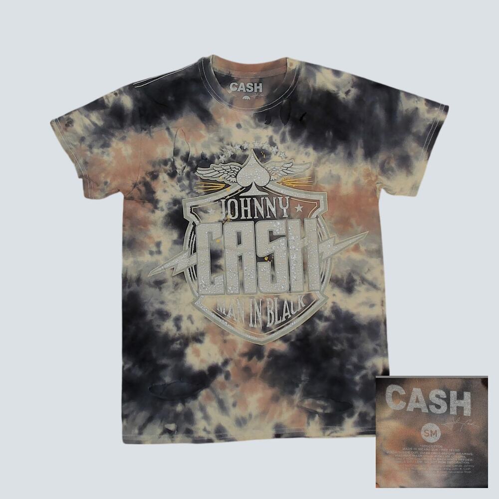 Johnny Cash Man In Black Distressed Tie Dye Band T-Shirt Mens Small